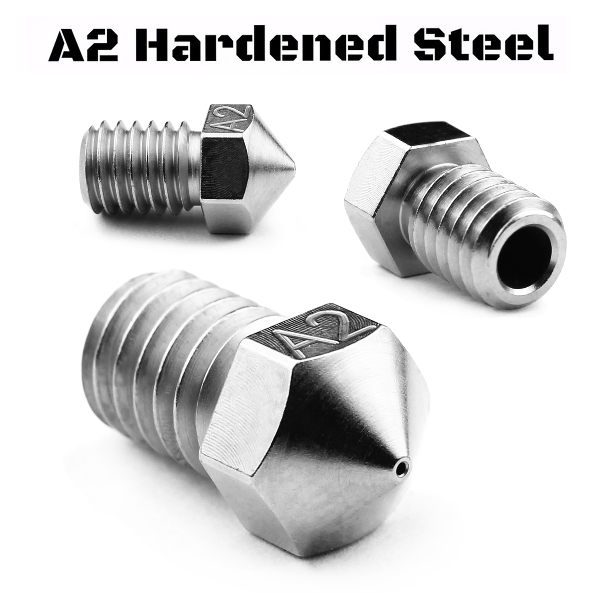 A2 Hardened Tool Steel Nozzle RepRap - M6 Thread 3mm Filament